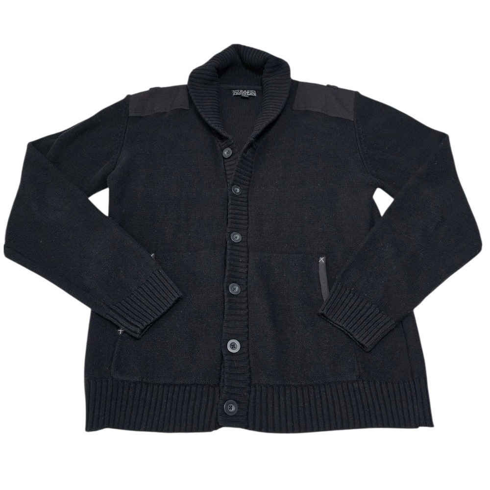 Trash Nouveau Men's Black Shawl Collar Button Front Cardigan Sweater JM L